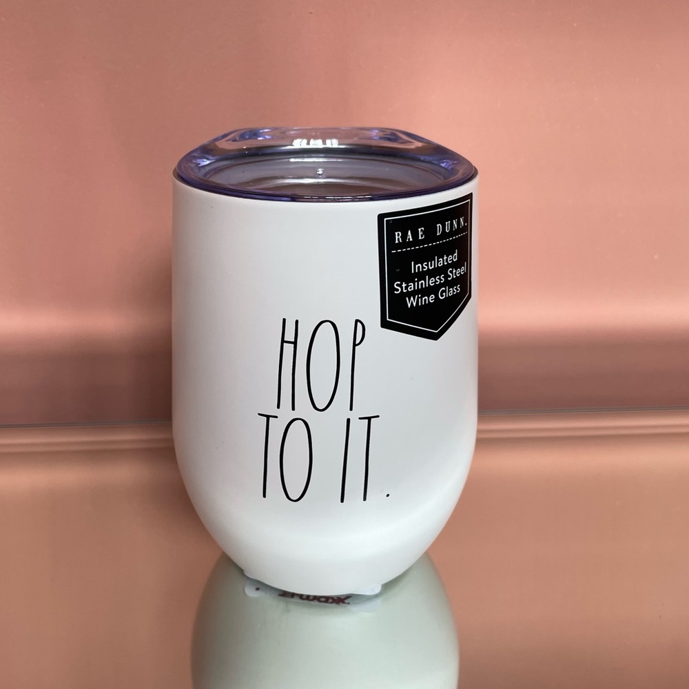 Rae Dunn HOP TO IT Wine tumbler with lid